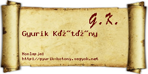 Gyurik Kötöny névjegykártya